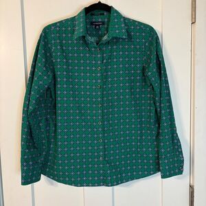 Lands' End No Iron Supima Cotton Green Medallion Print 10P Preppy St Patty's Day